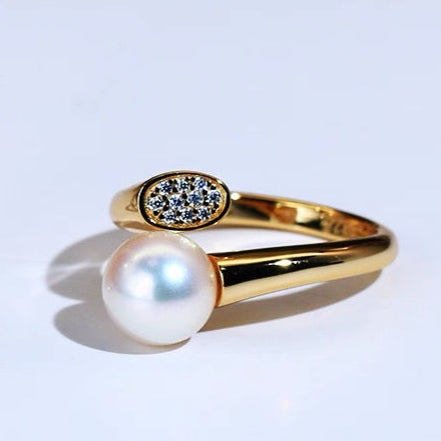 Twisting Pearl Zirconia Open Ring -18K Gold Vermeil